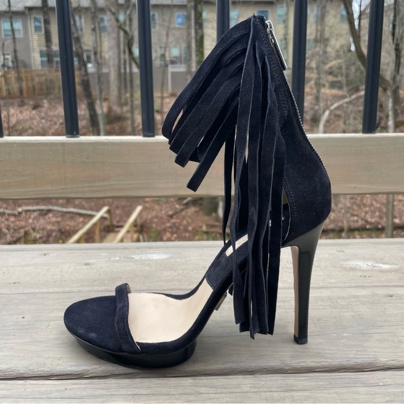 Michael Kors Daphne Black Fringe Platform Open Toe Stiletto Sandals Shoes 39.5 - Picture 10 of 16